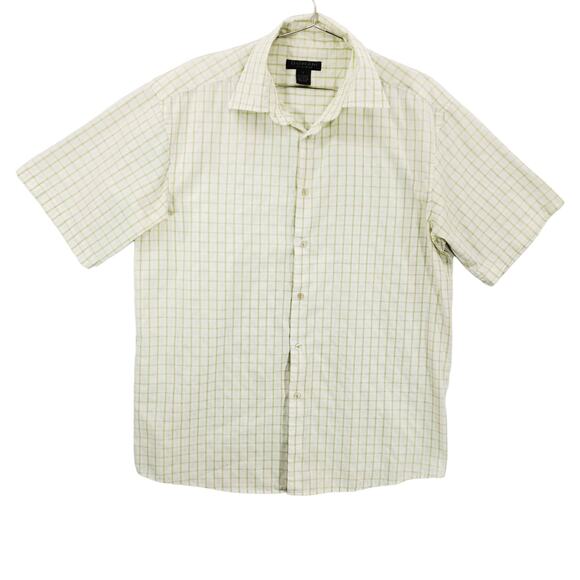 Domani Platinum Shirt Mens Large Green White Check Short Sleeve Button Up Top - Picture 1 of 7